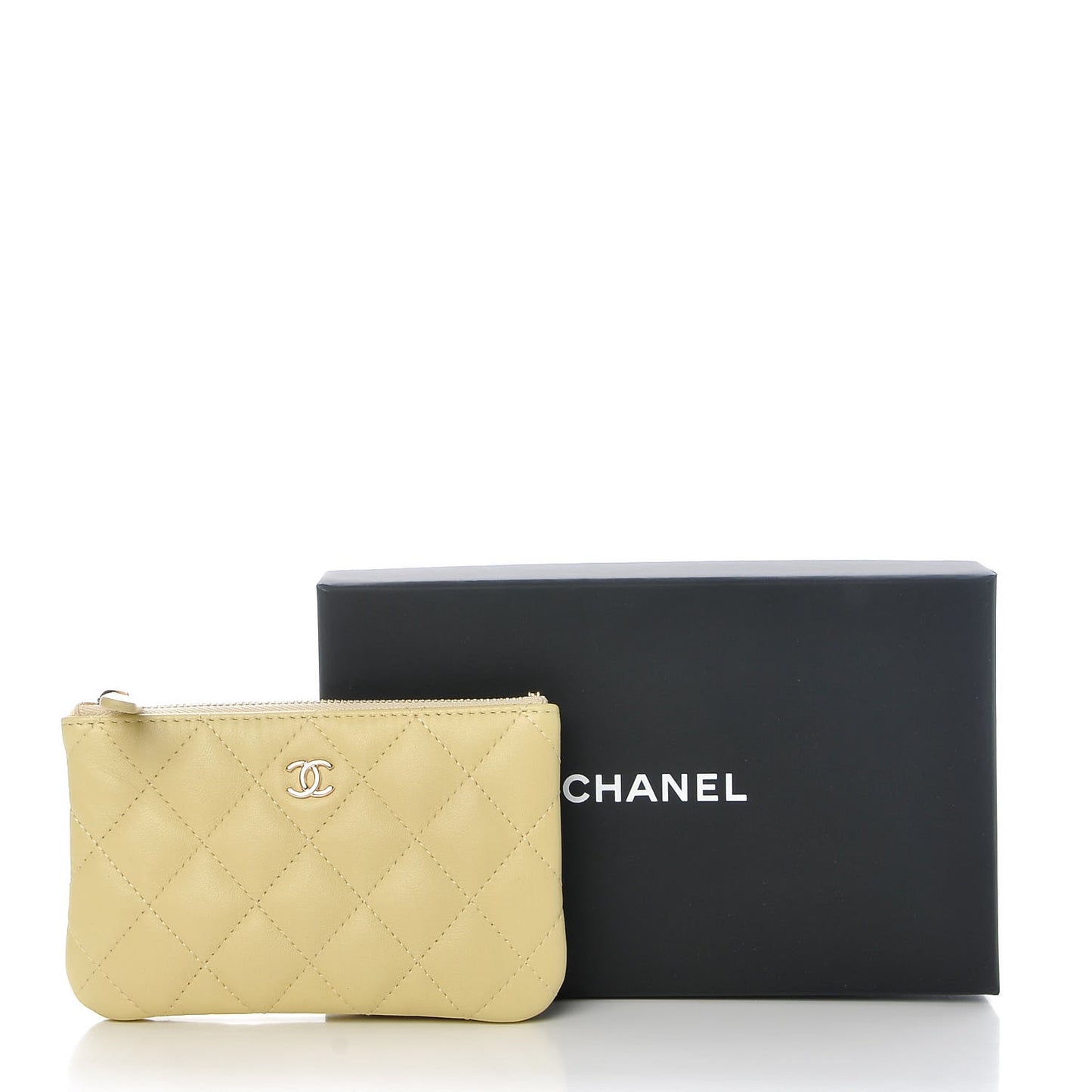 Lambskin Quilted Small Cosmetic Case Yellow