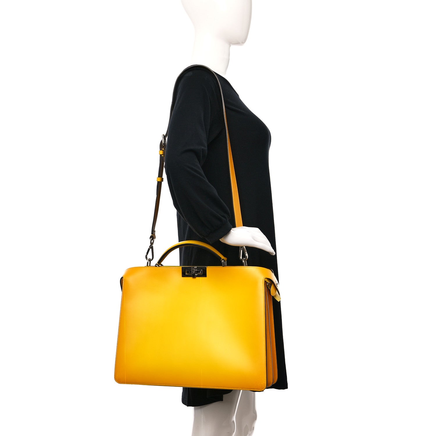 Fendi Vitello King Tamponato FF 1974 Medium Peekaboo I SEE U Satchel Mimosa 2 of 11