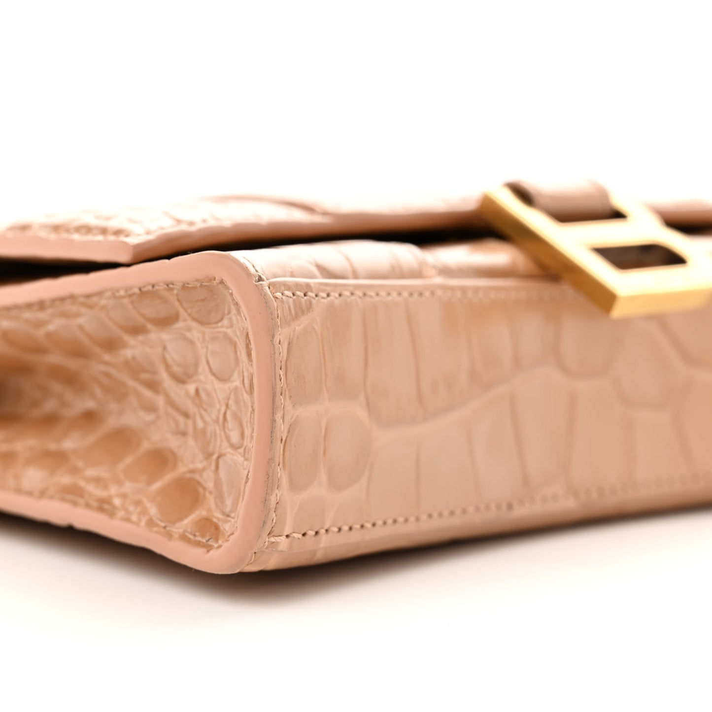 Shiny Calfskin Crocodile Embossed Hourglass Chain Bag Nude Beige