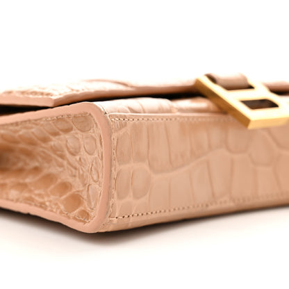 Balenciaga Shiny Calfskin Crocodile Embossed Hourglass Chain Bag Nude Beige 8 of 10