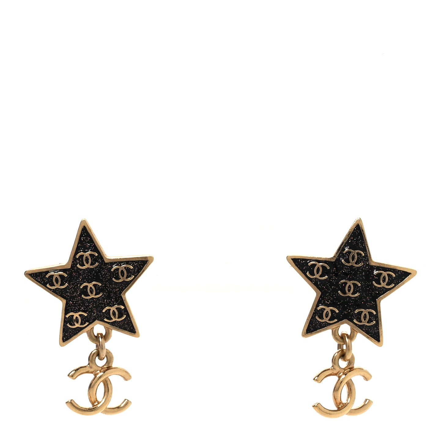 Metal Glitter Sparkle CC Star Drop Earrings Gold Navy Multicolor