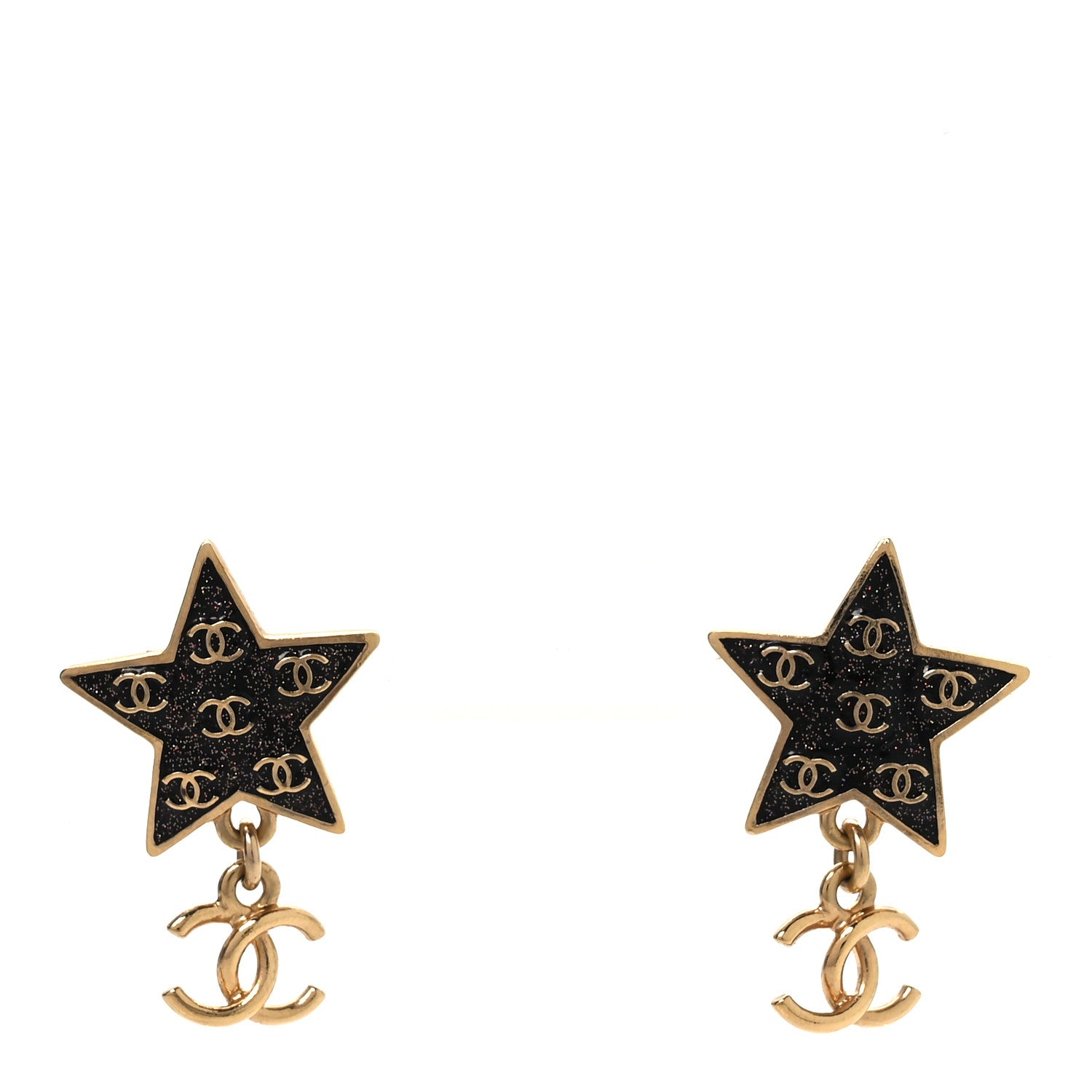 Chanel Metal Glitter Sparkle CC Star Drop Earrings Gold Navy Multicolor 1 of 4