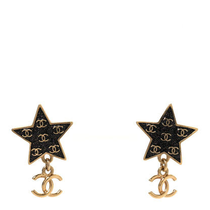 Chanel Metal Glitter Sparkle CC Star Drop Earrings Gold Navy Multicolor 1 of 4