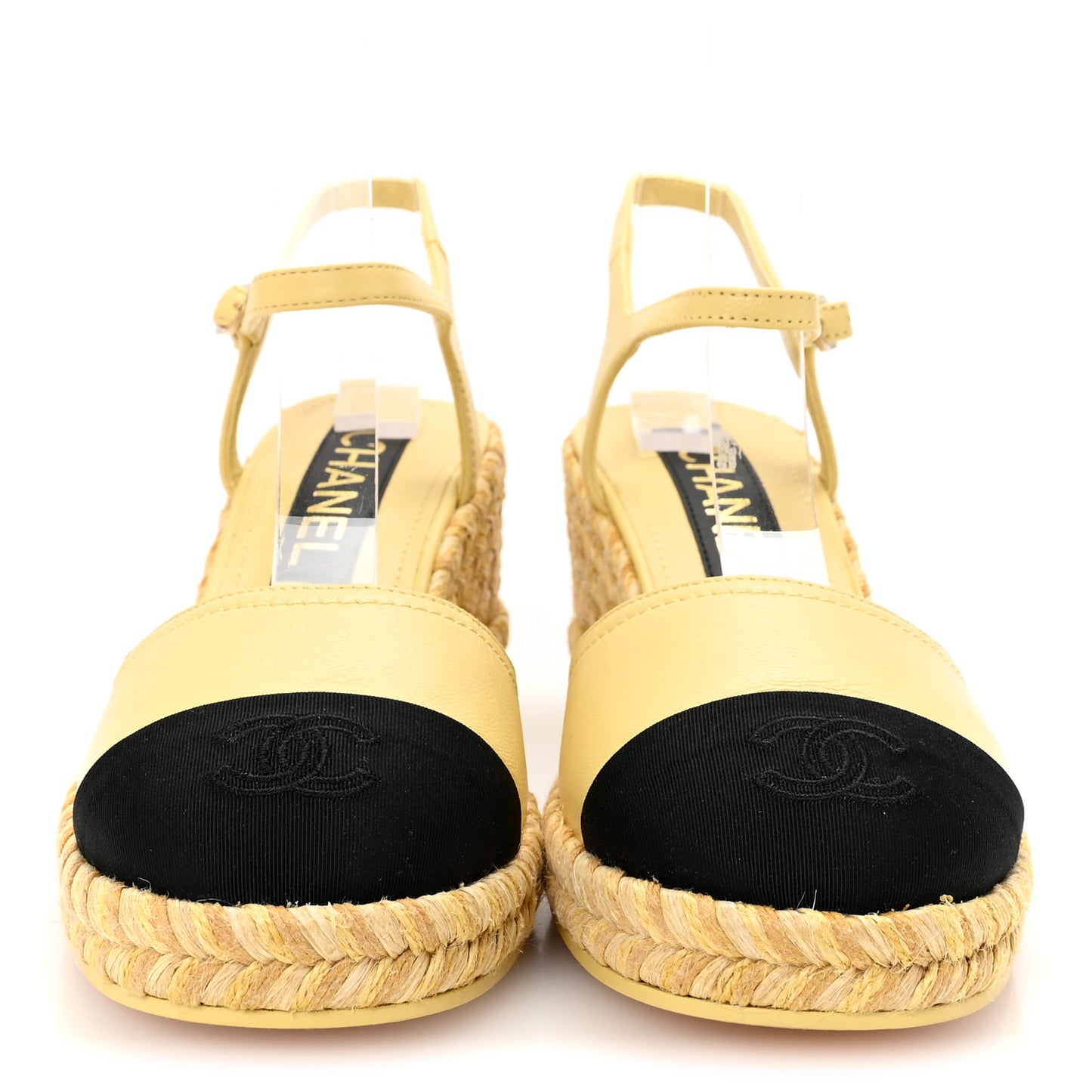 Lambskin Grosgrain CC Espadrilles Wedges 37 Yellow Black