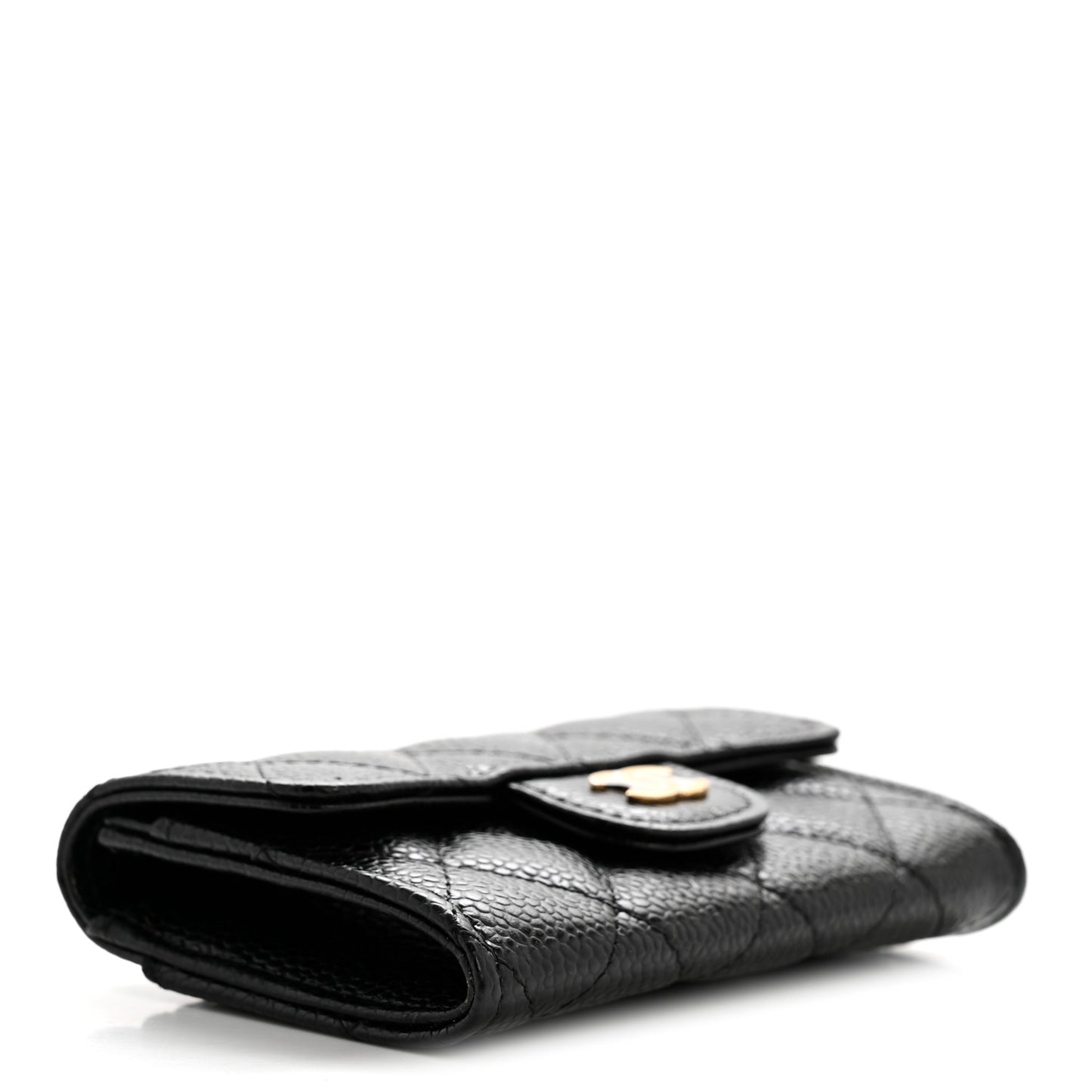 Caviar Quilted Flap Card Holder Wallet Black