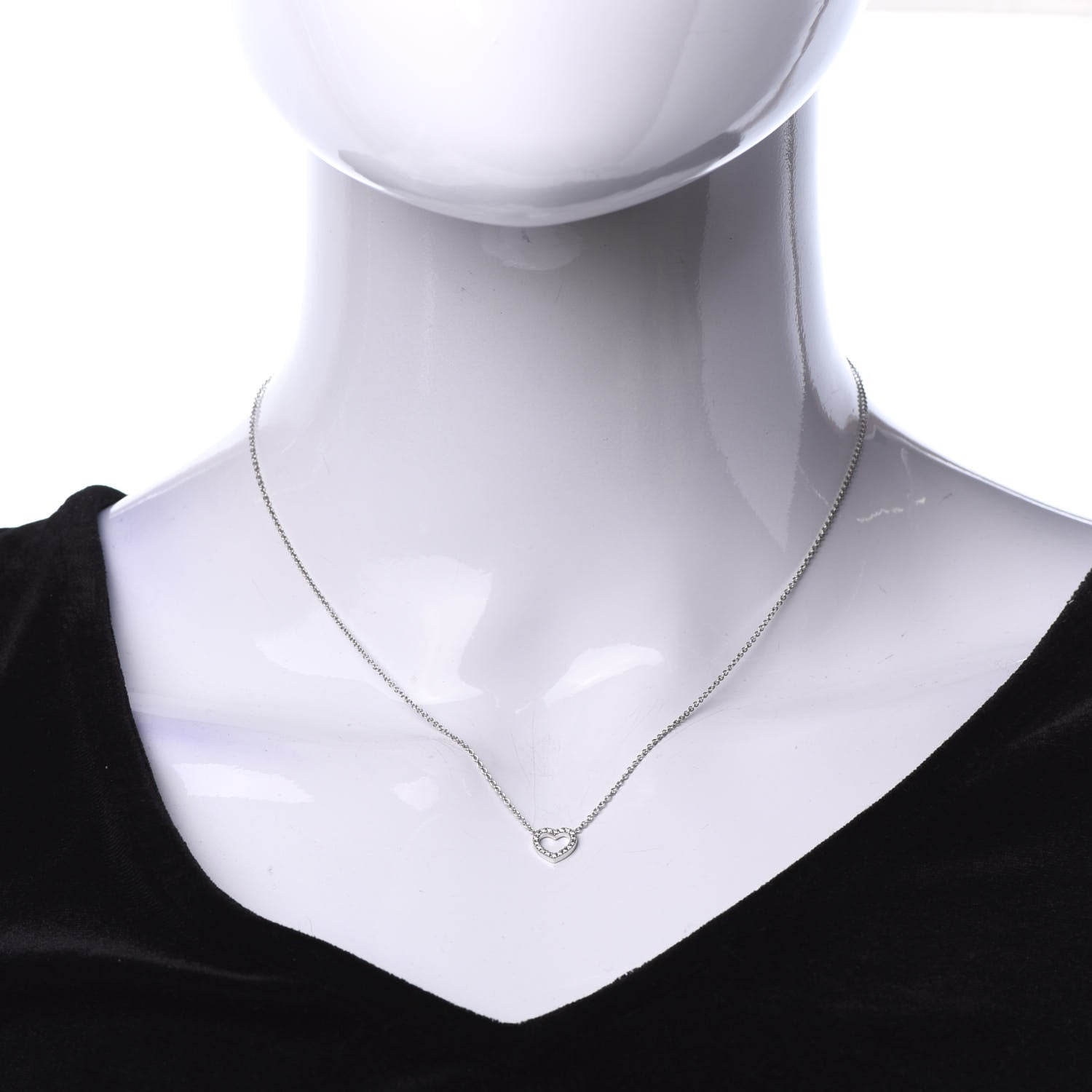 Tiffany 18K White Gold Diamond Metro Heart Pendant Necklace 2 of 6