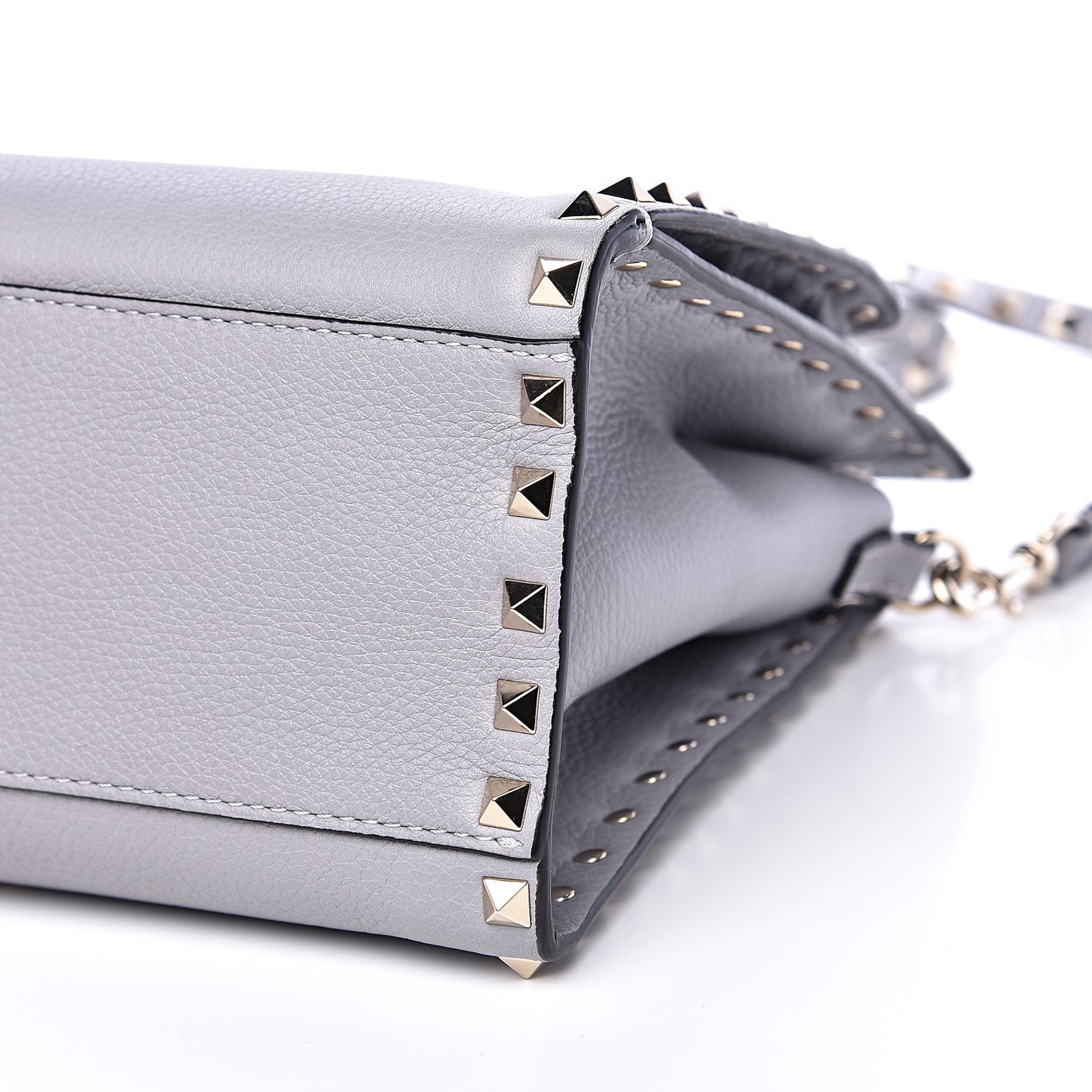 Grained Calfskin Small Rockstud Double Bag Pastel Grey