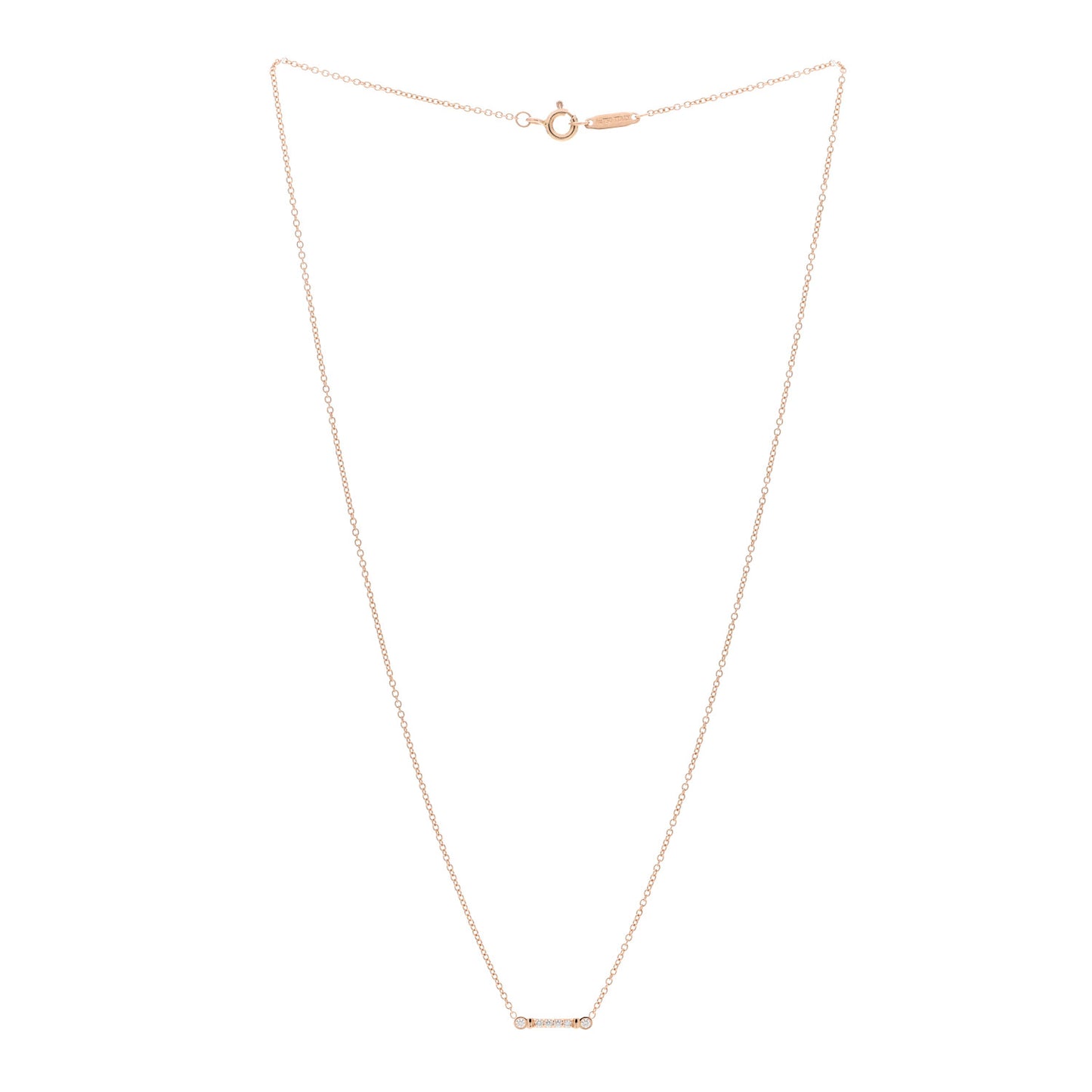 18K Rose Gold Diamond Fleur De Lis Key Bar Pendant Necklace