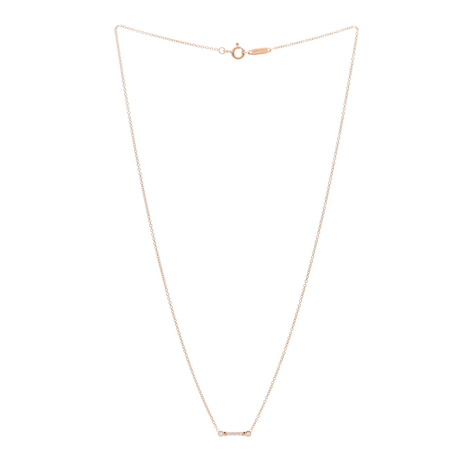 Tiffany 18K Rose Gold Diamond Fleur De Lis Key Bar Pendant Necklace 3 of 5