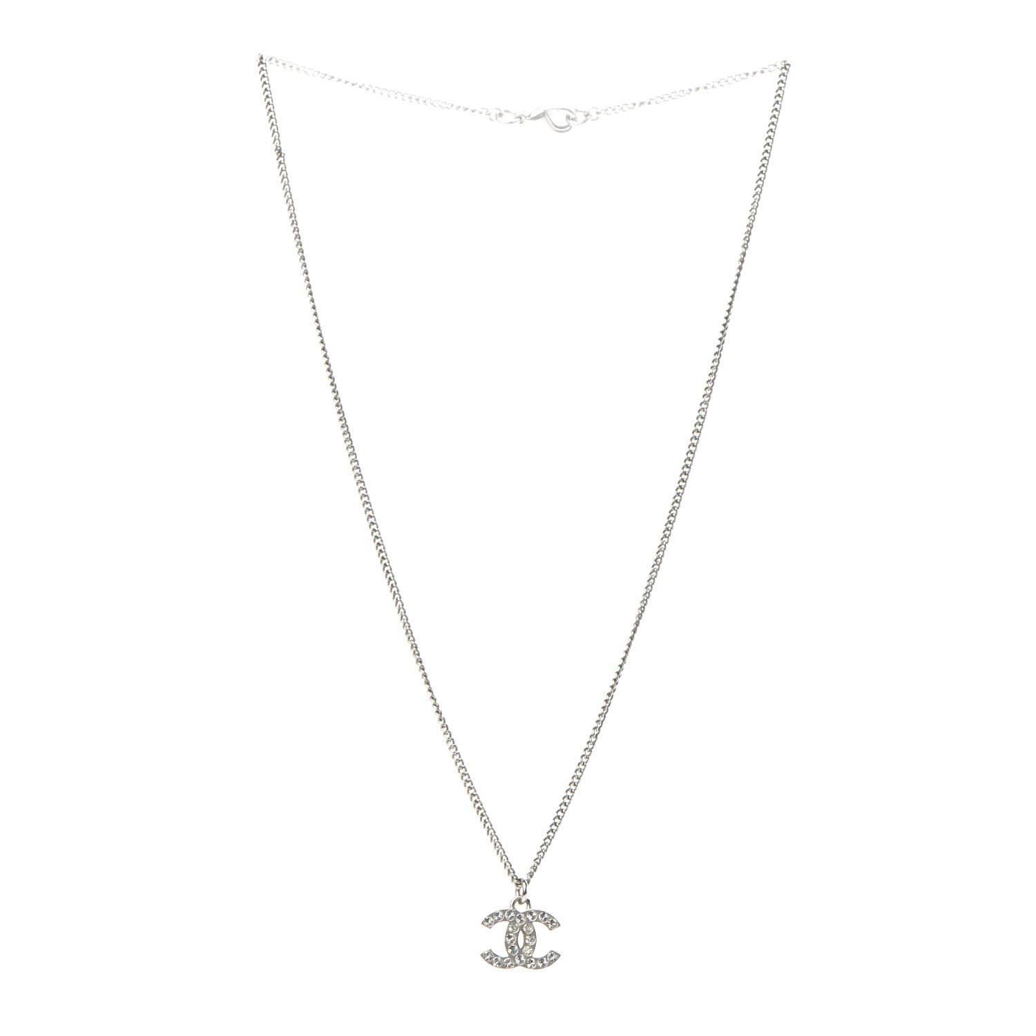 Chanel Crystal Timeless CC Necklace Silver 4 of 6