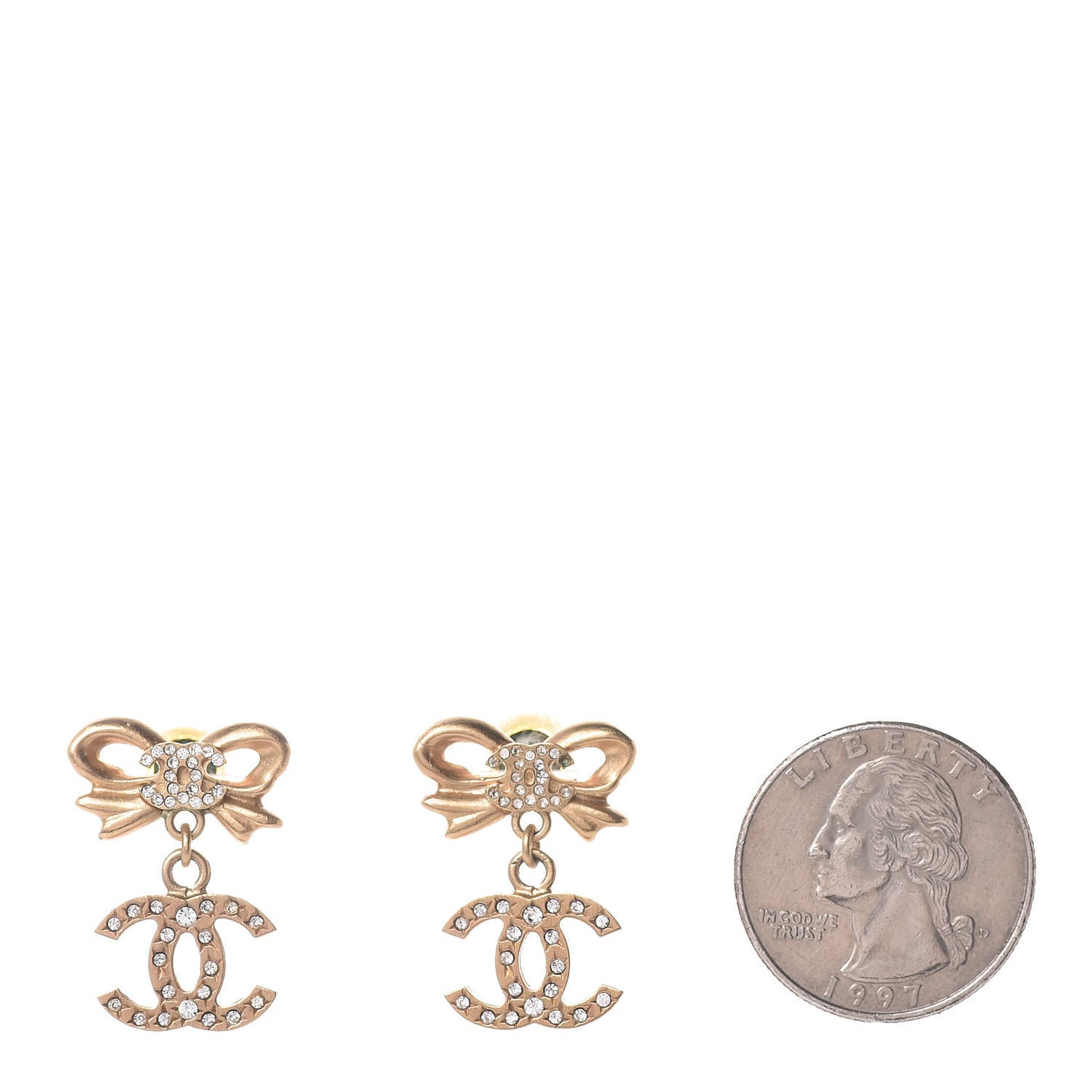 Crystal CC Bow Drop Earrings Gold