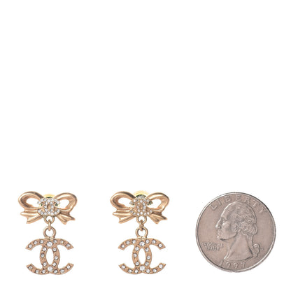 Chanel Crystal CC Bow Drop Earrings Gold 2 of 7
