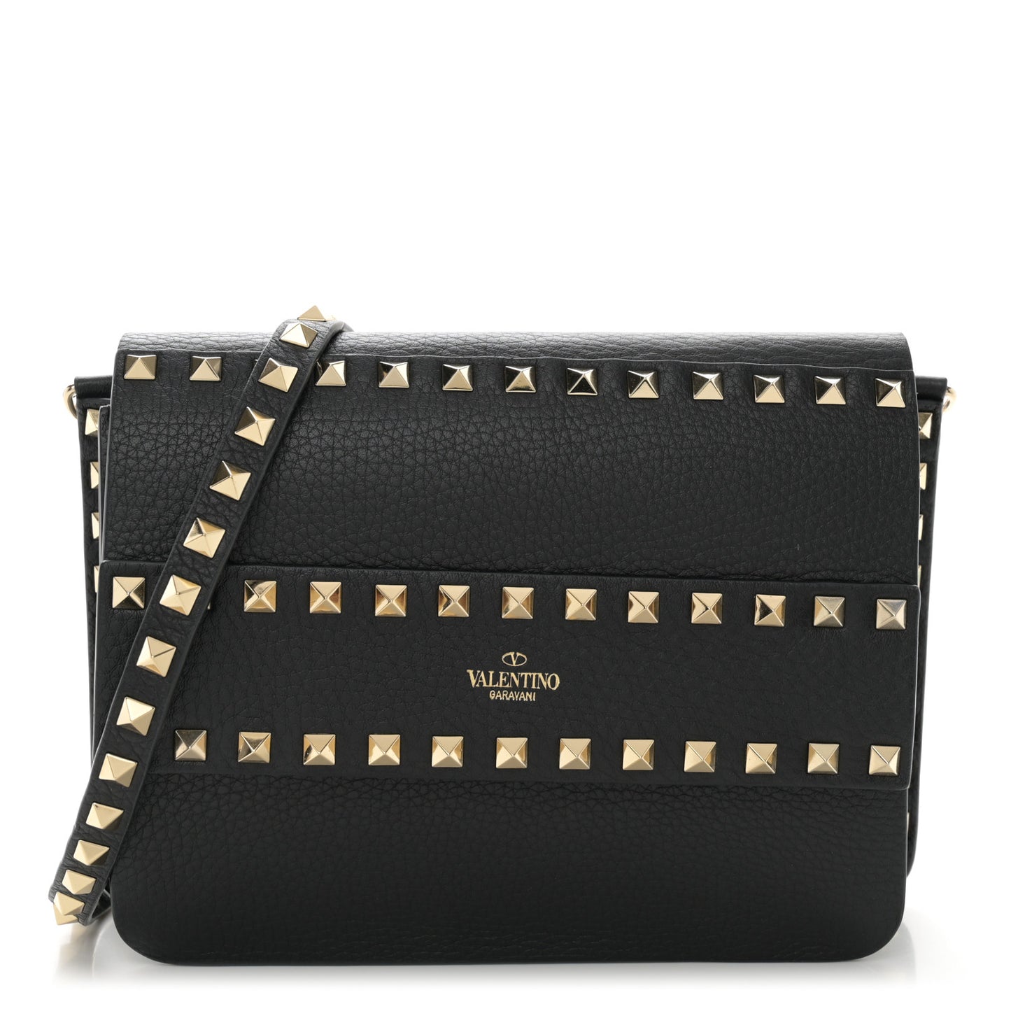 Vitello Rockstud Side Slip Crossbody Black