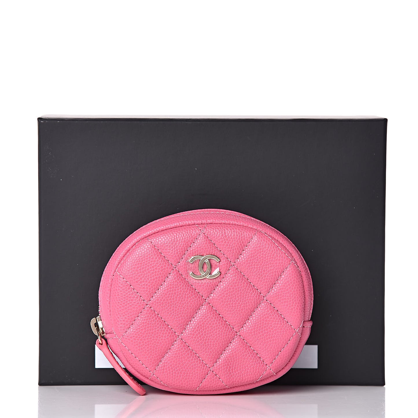 Iridescent Caviar Quilted Zip Around Classic Coin Purse Pink