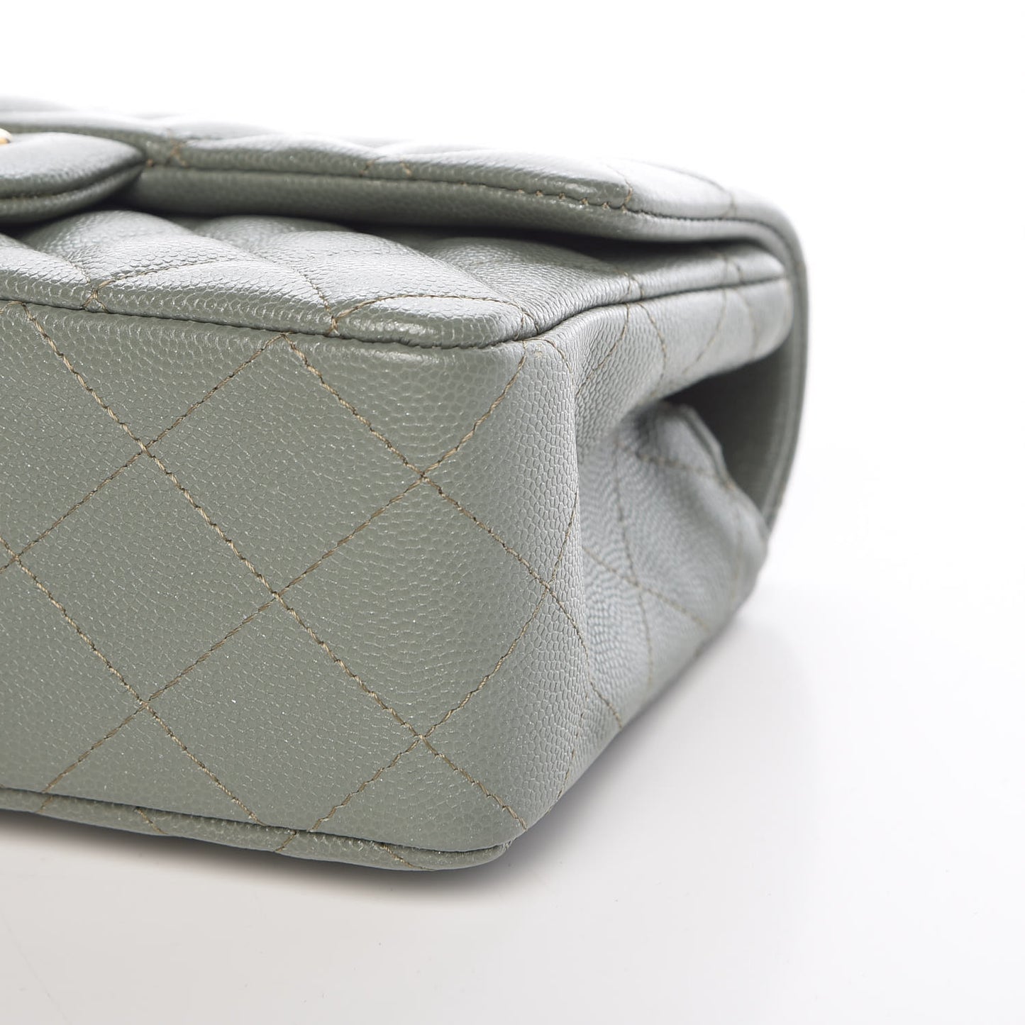 Iridescent Caviar Quilted Mini Rectangular Flap Green
