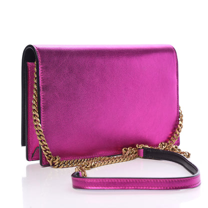 Saint Laurent Metallic Calfskin Classic Monogram Kate Tassel Chain Wallet Fuchsia 3 of 12