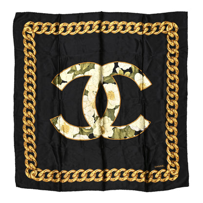 Chanel Silk Floral CC Chain Scarf Black 1 of 4