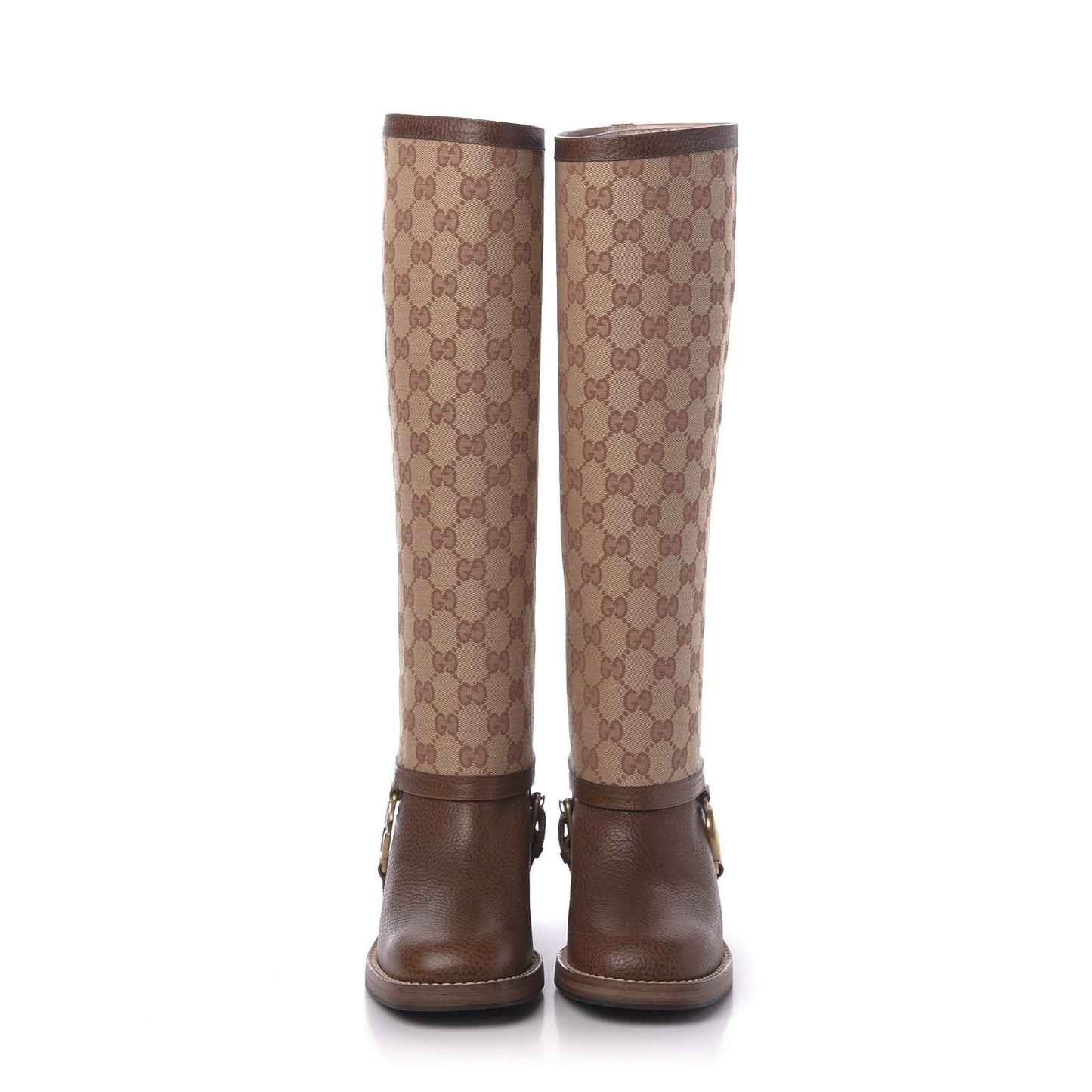 GG Monogram Calfskin Lola Tall Boots 35 Beige Ruggine Cuir