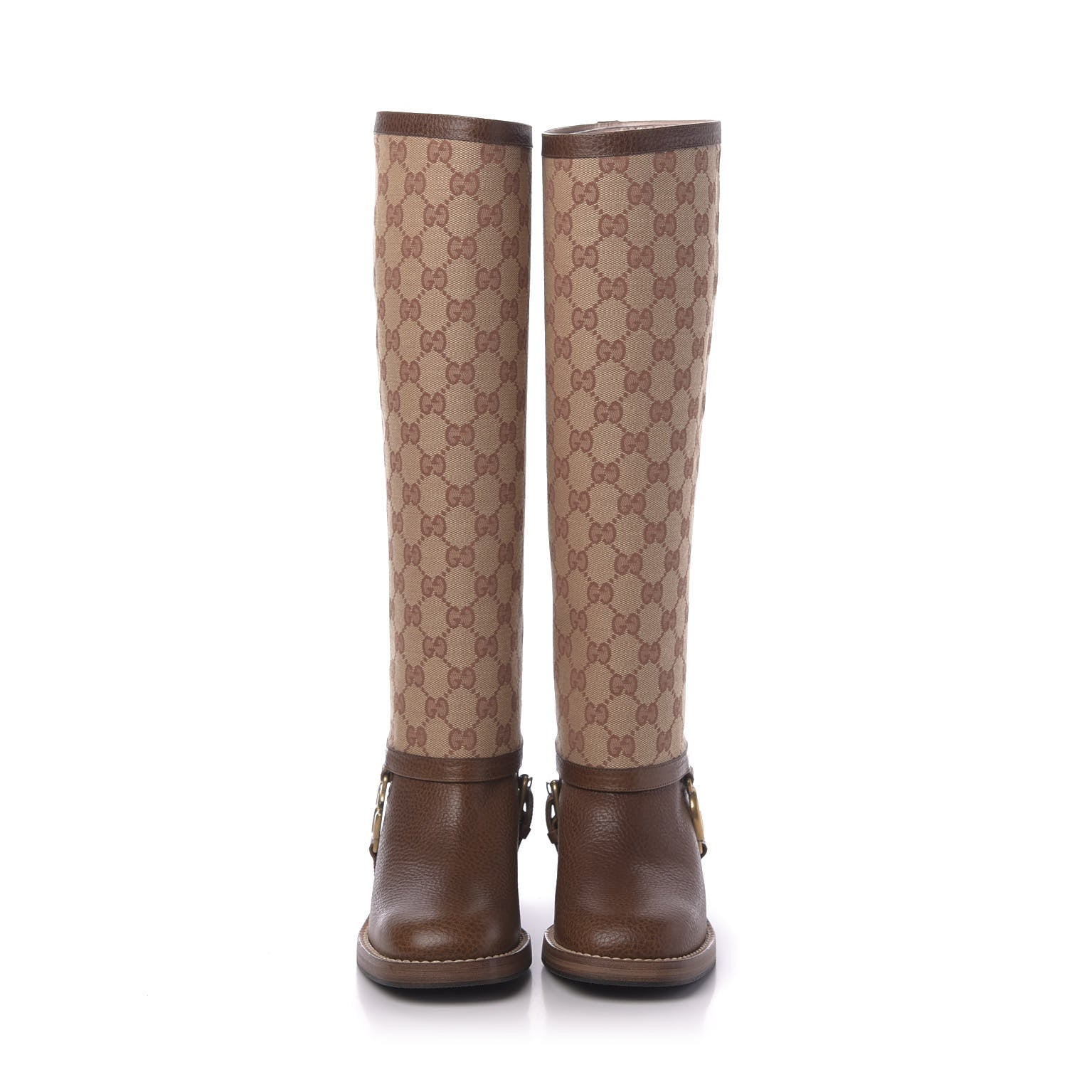 Gucci GG Monogram Calfskin Lola Tall Boots 35 Beige Ruggine Cuir 2 of 9