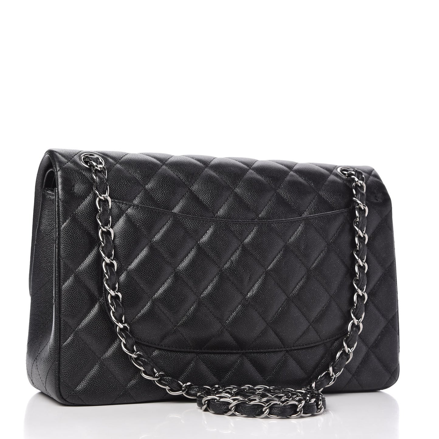 Iridescent Caviar Quilted Jumbo Double Flap Black