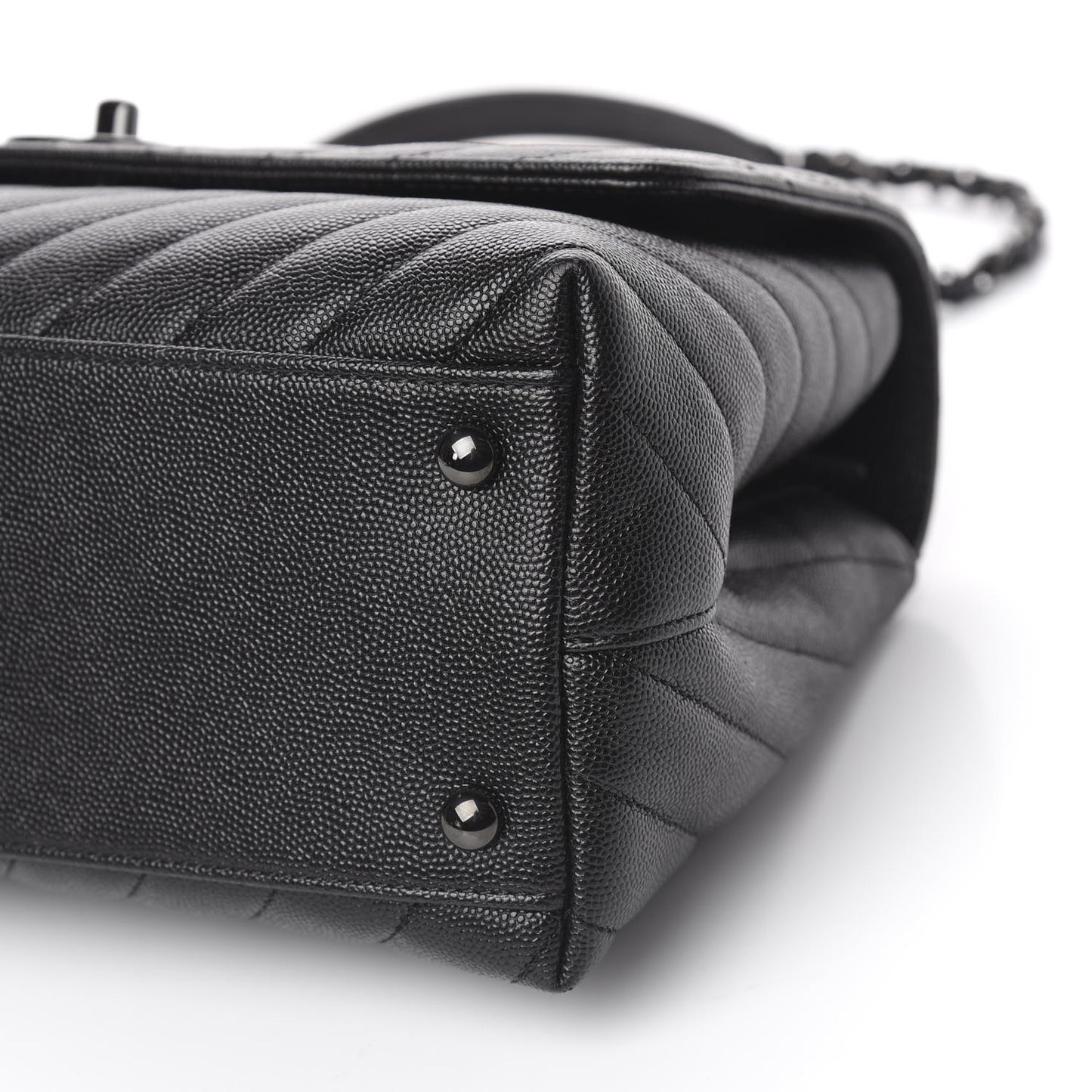Caviar Chevron Quilted Small Coco Handle Flap So Black