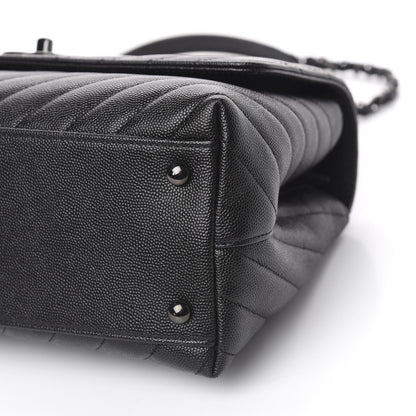 Chanel Caviar Chevron Quilted Small Coco Handle Flap So Black 10 of 12