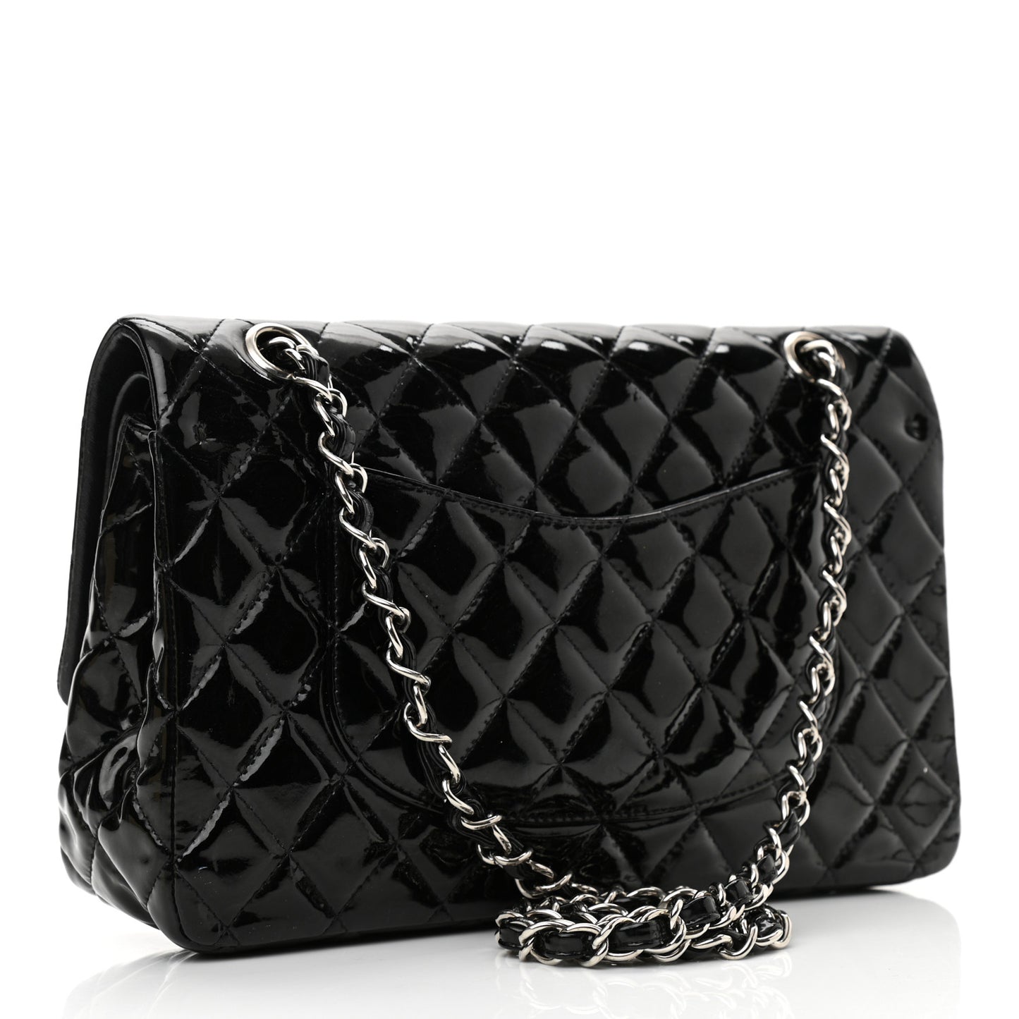 Patent Quilted Medium Double Flap Black