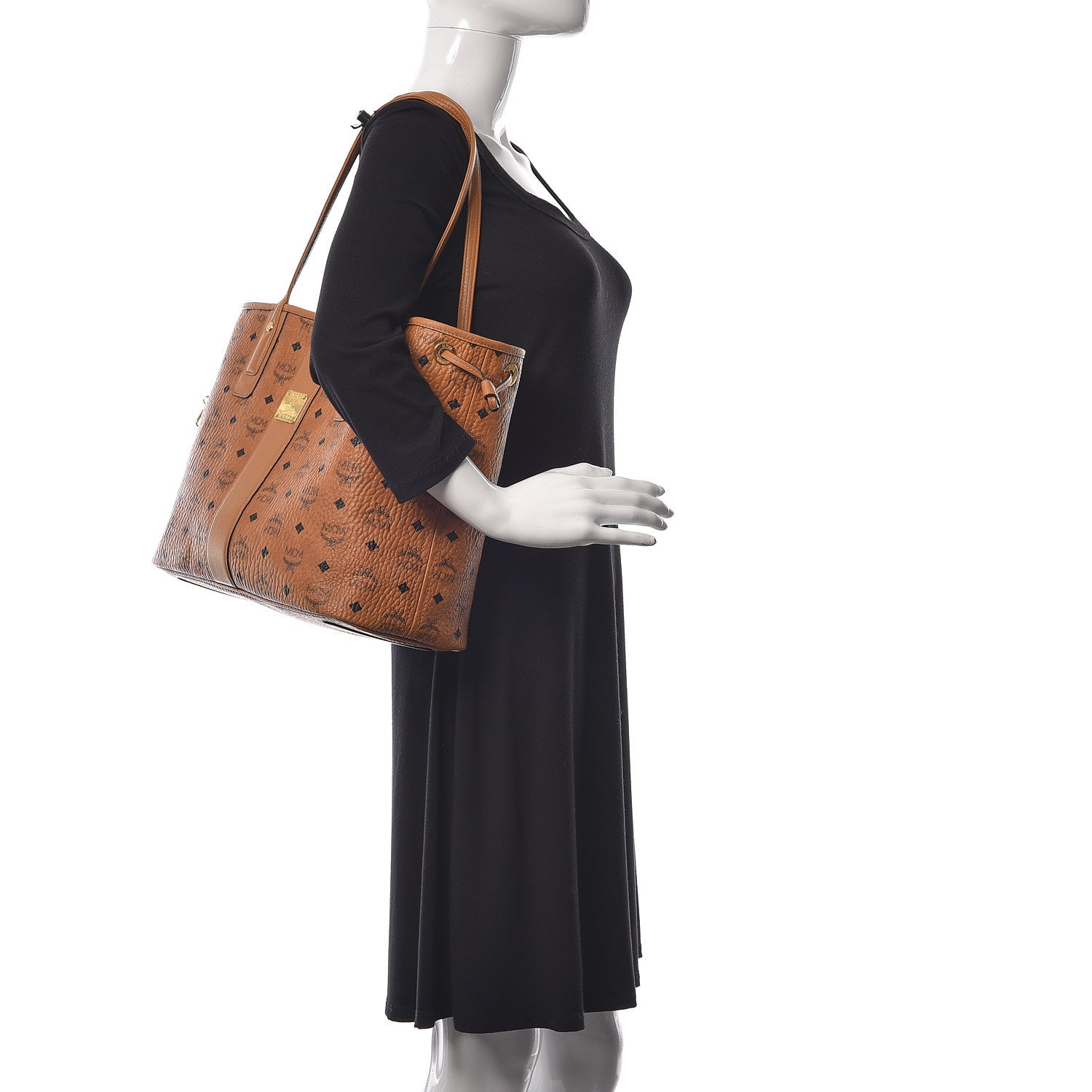 MCM Visetos Medium Liz Reversible Shopper Tote Cognac 3 of 16