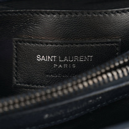 Saint Laurent Sheepskin Matelasse Chevron Monogram Medium College Bag Deep Marine 6 of 15