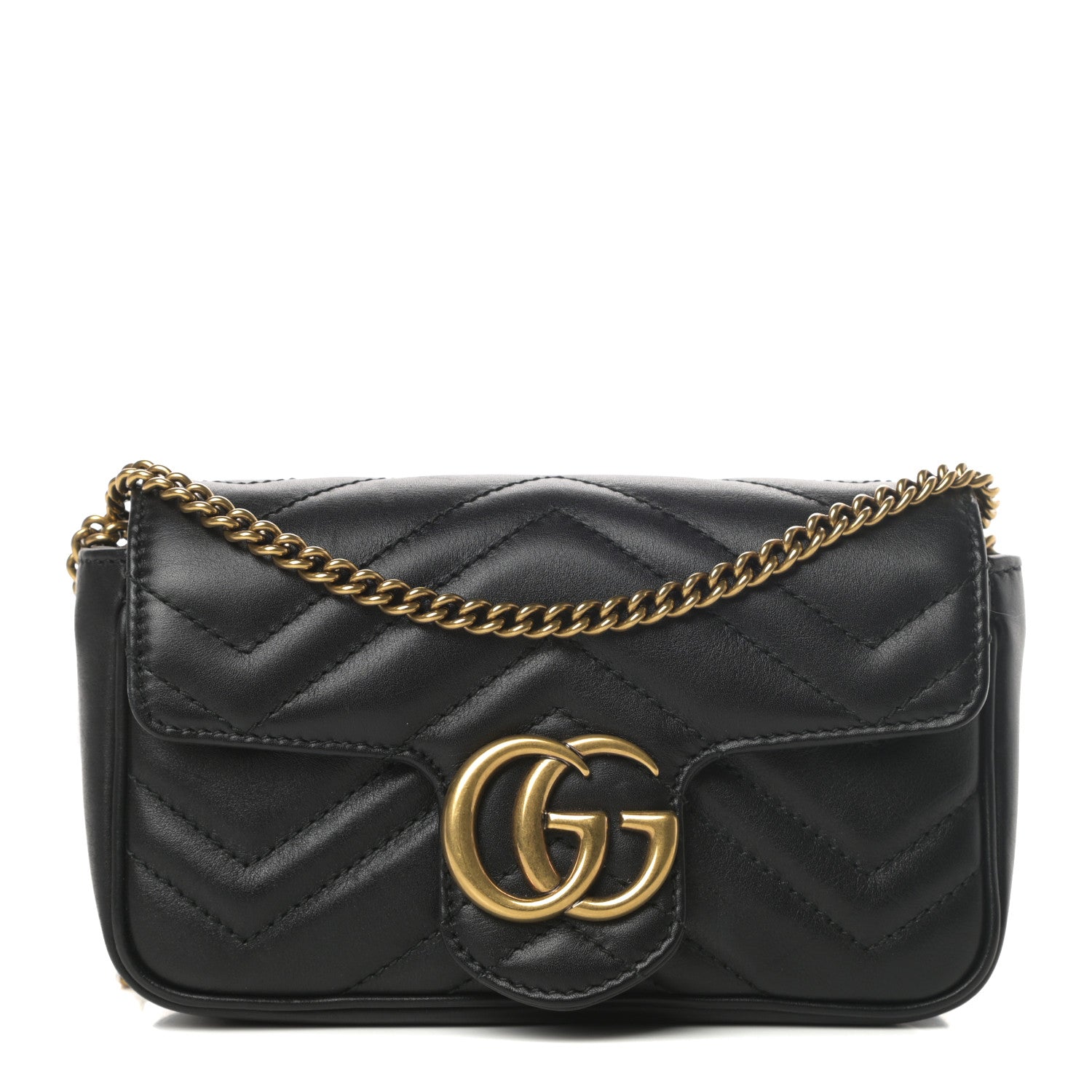 Gucci Calfskin Matelasse Super Mini GG Marmont Shoulder Bag Black 1 of 13