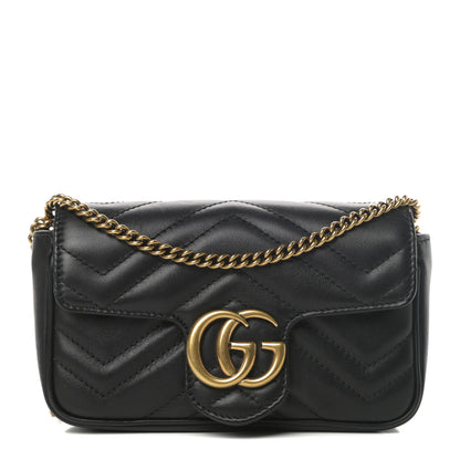 Gucci Calfskin Matelasse Super Mini GG Marmont Shoulder Bag Black 1 of 13