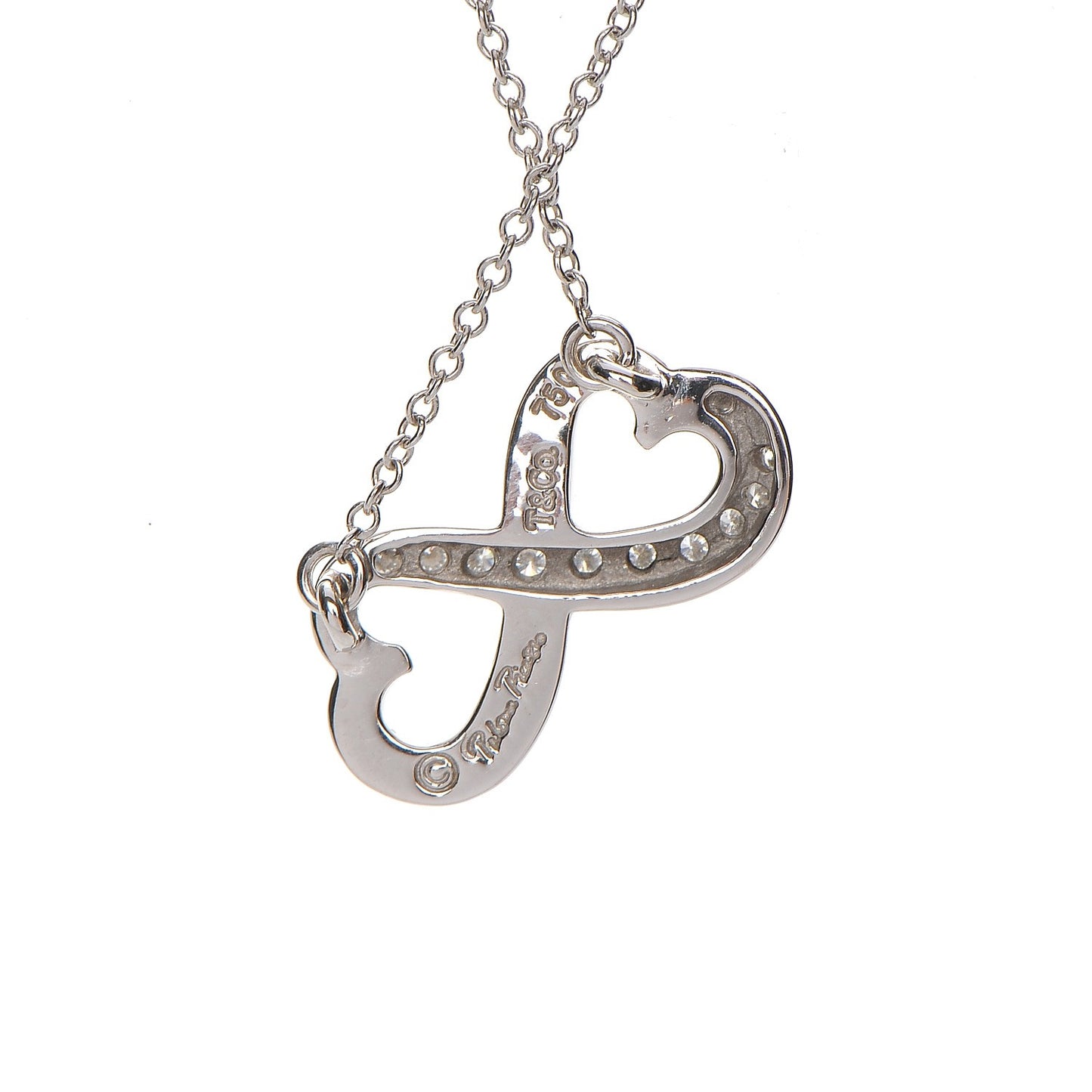 18K White Gold Diamond Paloma Picasso Double Loving Heart Necklace
