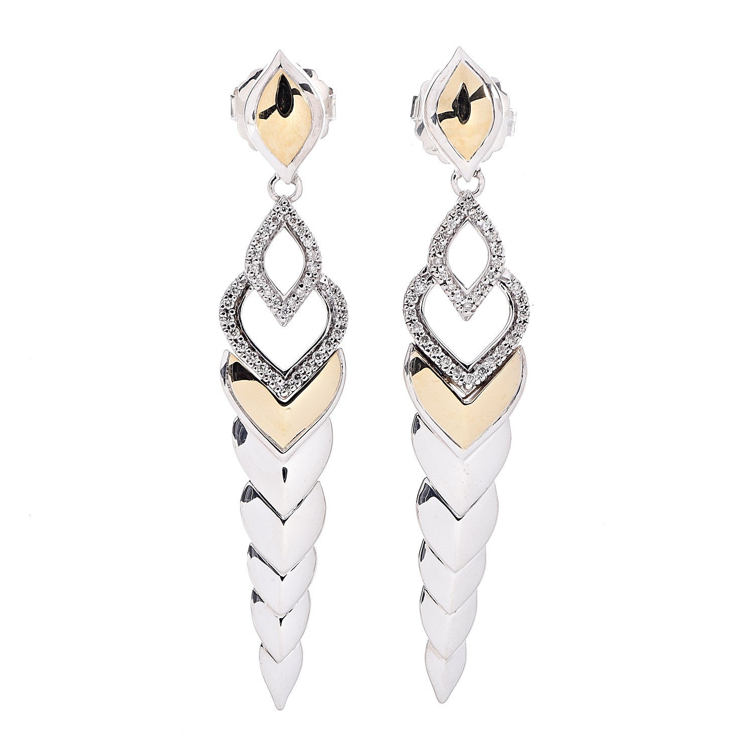 John Hardy Sterling Silver 18K Yellow Gold Diamonds Legends Naga Long Drop Earrings 1 of 4