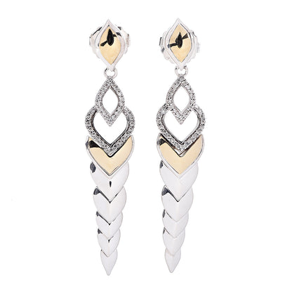 John Hardy Sterling Silver 18K Yellow Gold Diamonds Legends Naga Long Drop Earrings 1 of 4
