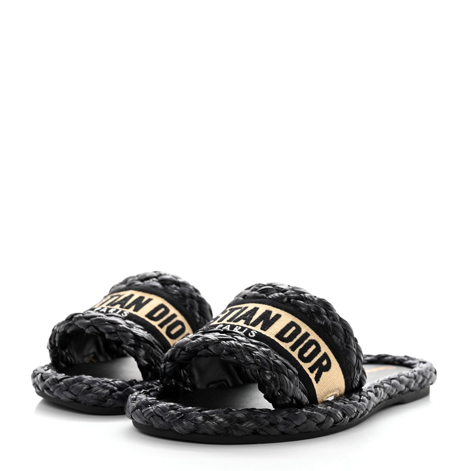 Christian Dior Raffia Embroidered Dway Mules Slide Sandals 36.5 Black 3 of 9