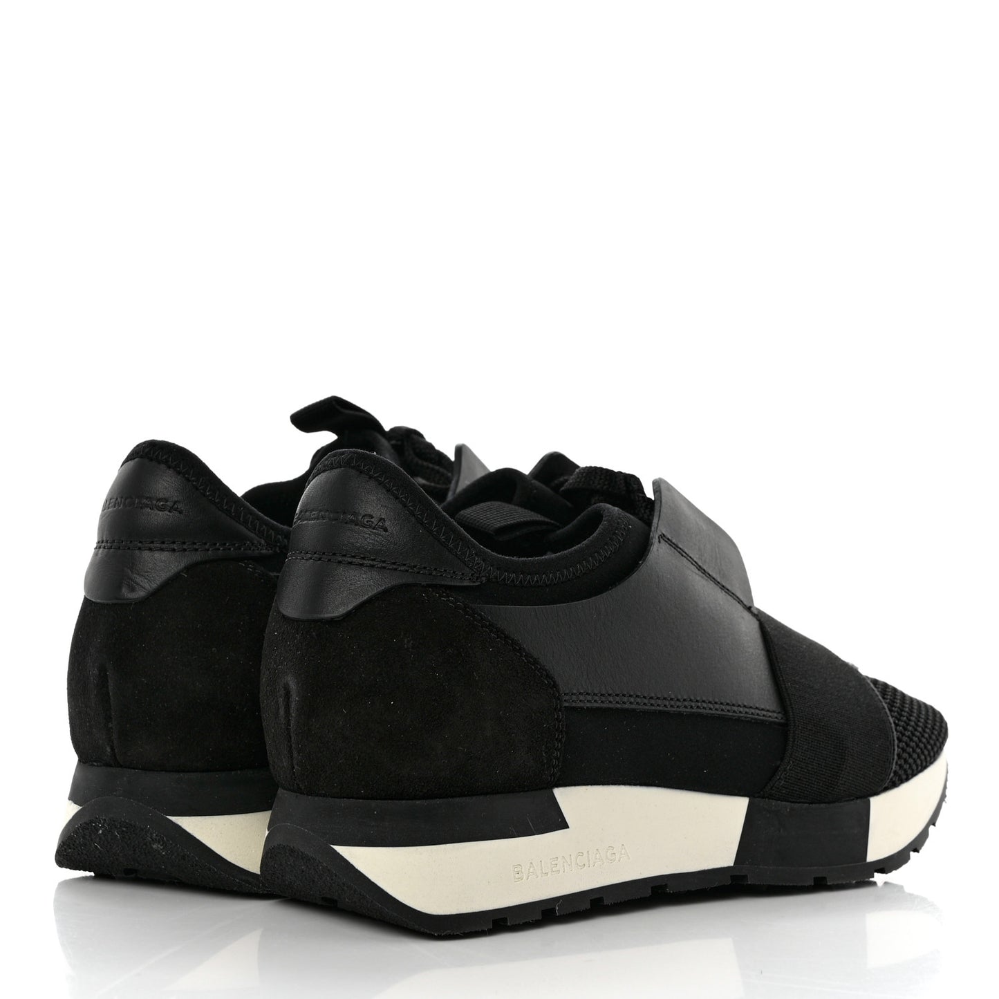 Mesh Calfskin Neoprene Suede Womens Race Runner Sneakers 35 Black