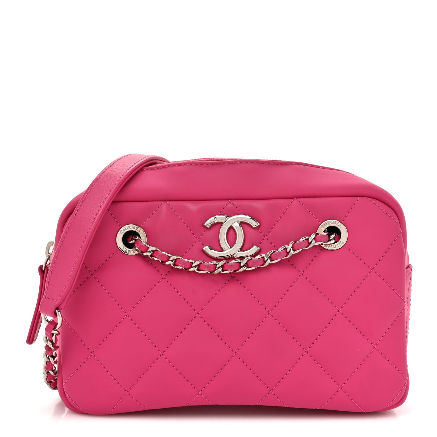 Rubber Quilted Lambskin Coco Rain Camera Bag Pink
