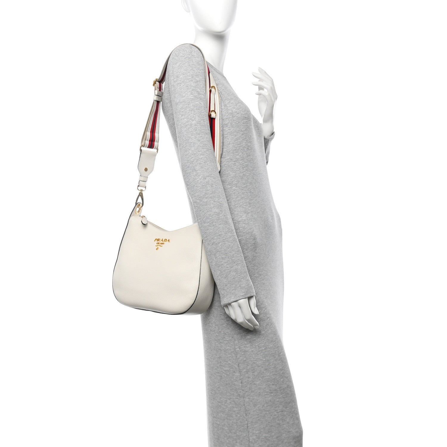 Prada Vitello Daino Zippered Messenger Hobo White 2 of 11