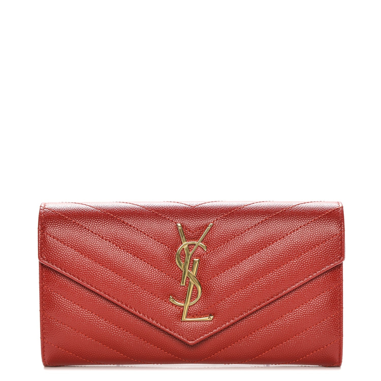 Saint Laurent Grain De Poudre Matelasse Chevron Monogram Flap Wallet New Red 1 of 7