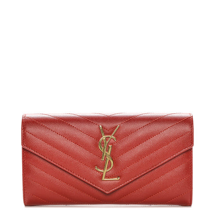 Saint Laurent Grain De Poudre Matelasse Chevron Monogram Flap Wallet New Red 1 of 7