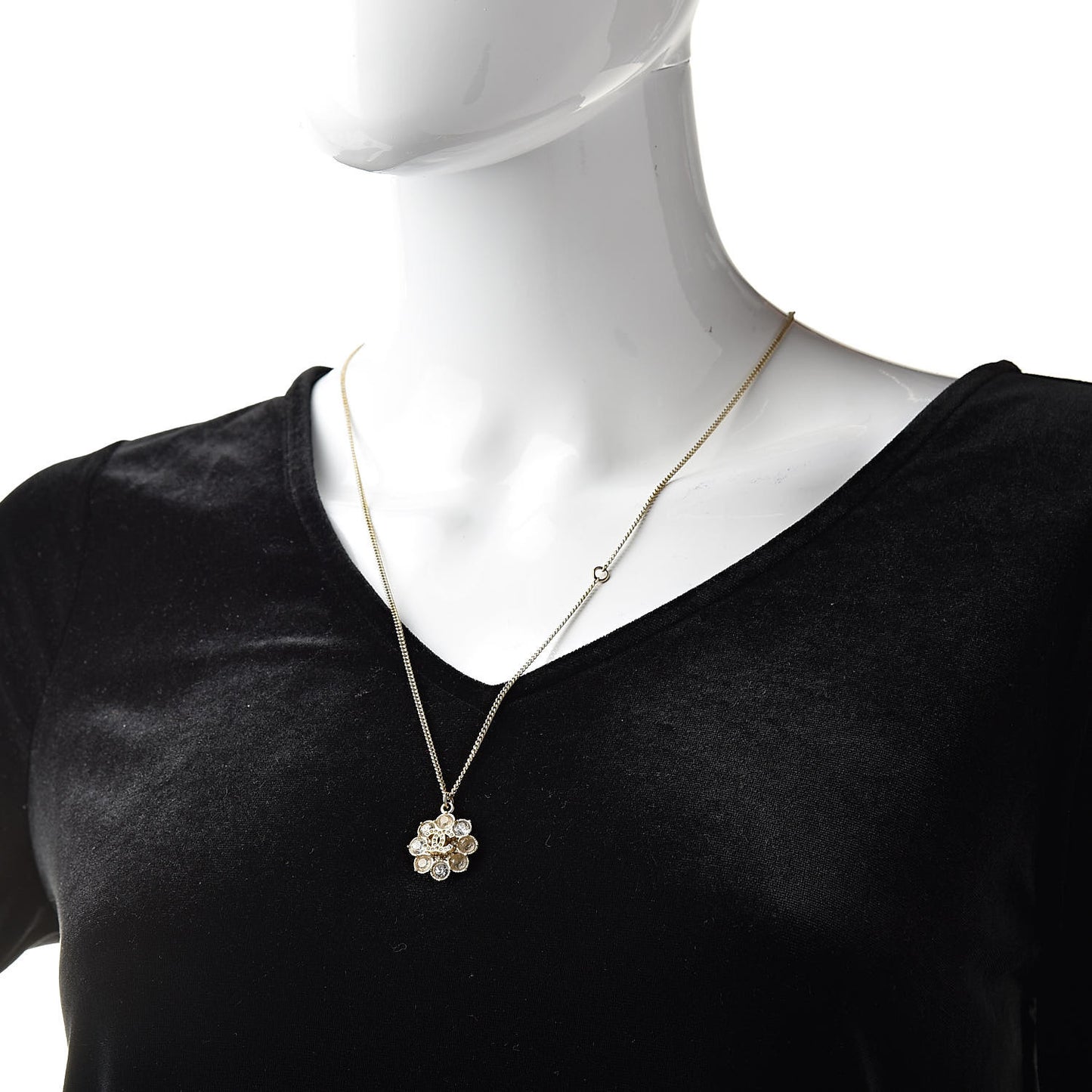 Crystal CC Flower Pendant Necklace Gold