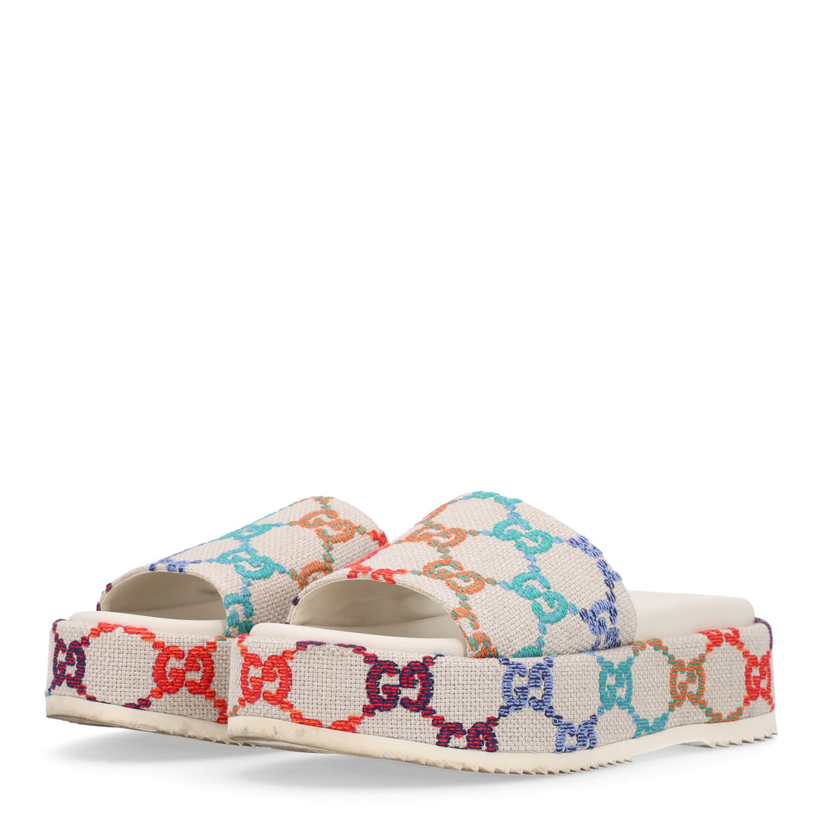 Linen Psychedelic Mini GG Monogram Angelina Platform 55mm Slide Sandals 39 Multicolor