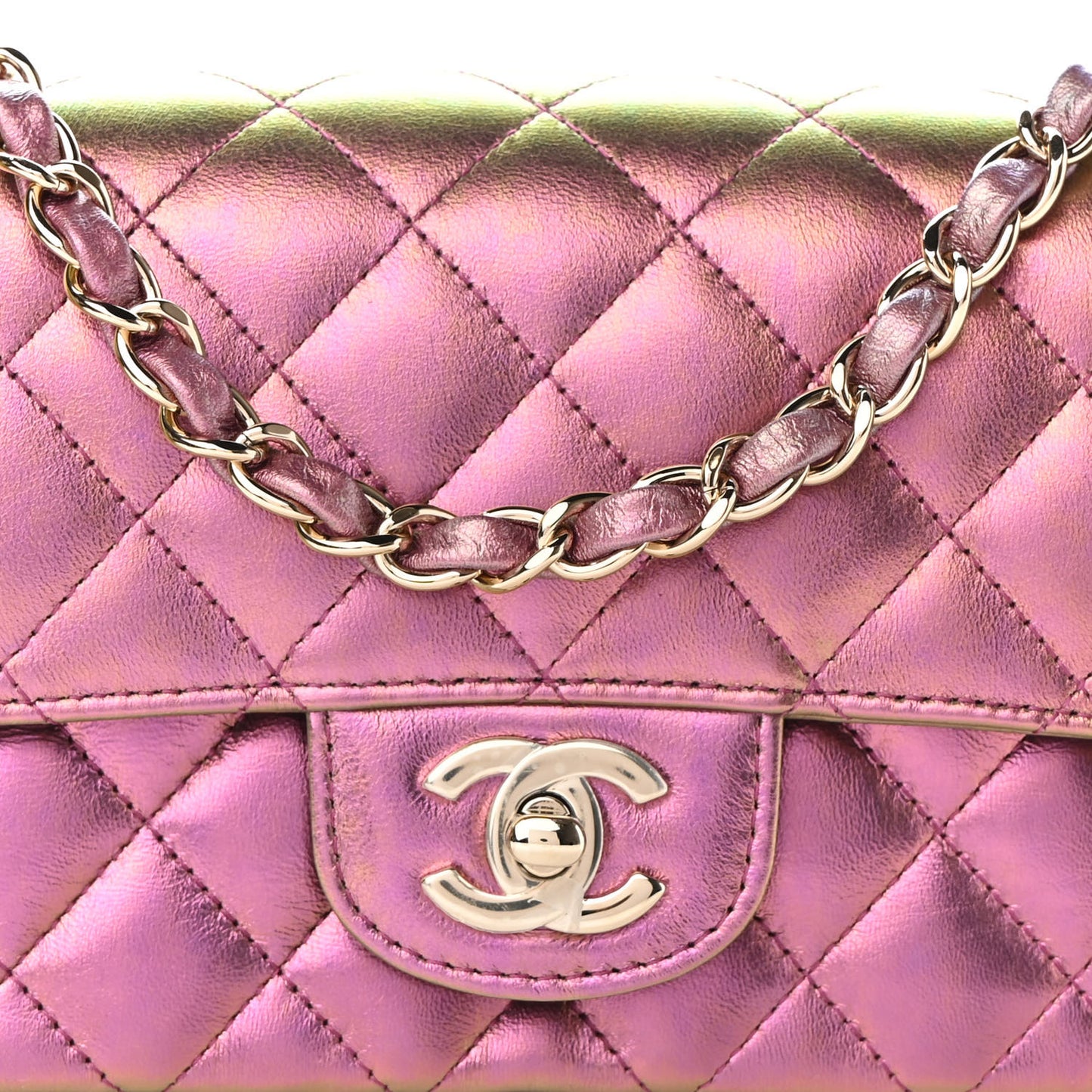 Iridescent Lambskin Quilted Mini Rectangular Flap Purple