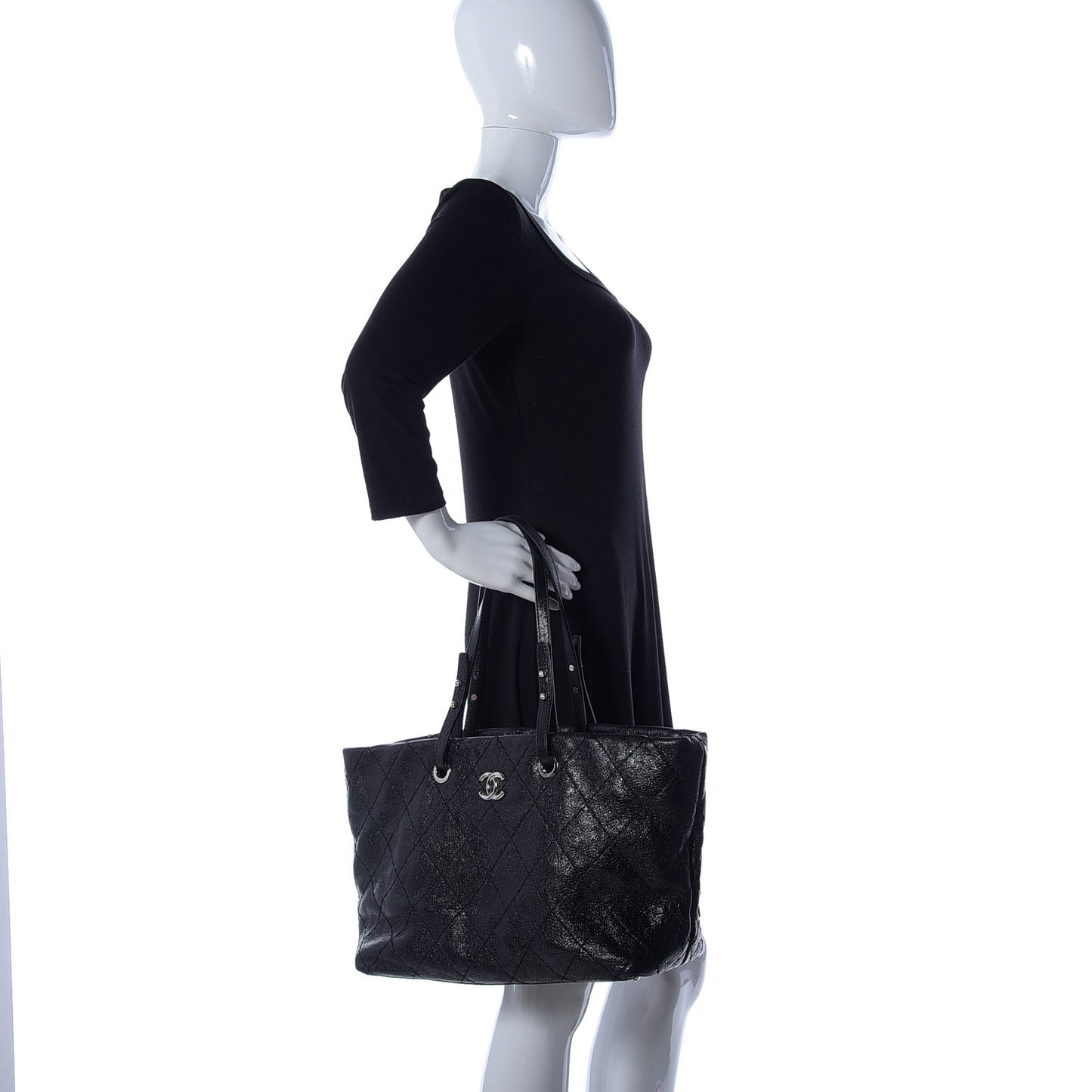 Glazed Calfskin Large On The Road Tote Black