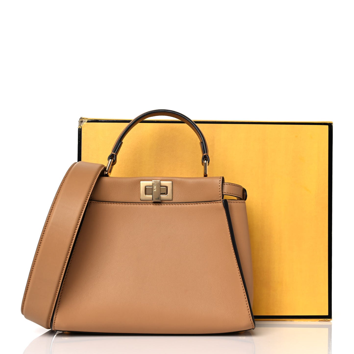 Vitello Seta Canvas FF Embroidered Mini Peekaboo Iconic Satchel Miele Scuro Poudre