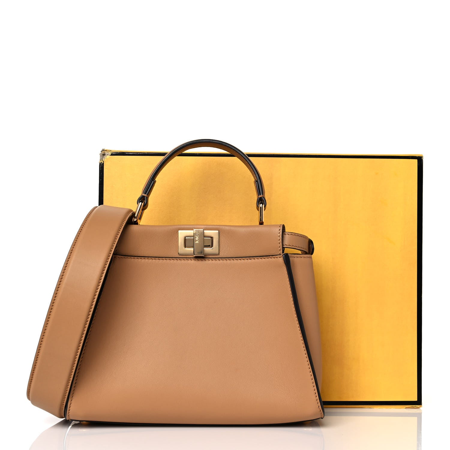 Fendi Vitello Seta Canvas FF Embroidered Mini Peekaboo Iconic Satchel Miele Scuro Poudre 9 of 9