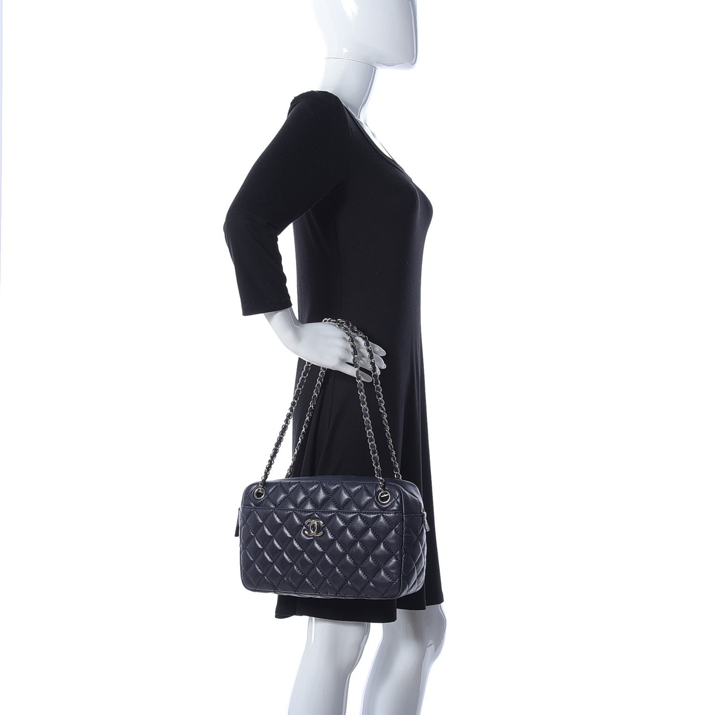 Lambskin Quilted Medium Camera Case Dark Navy Blue