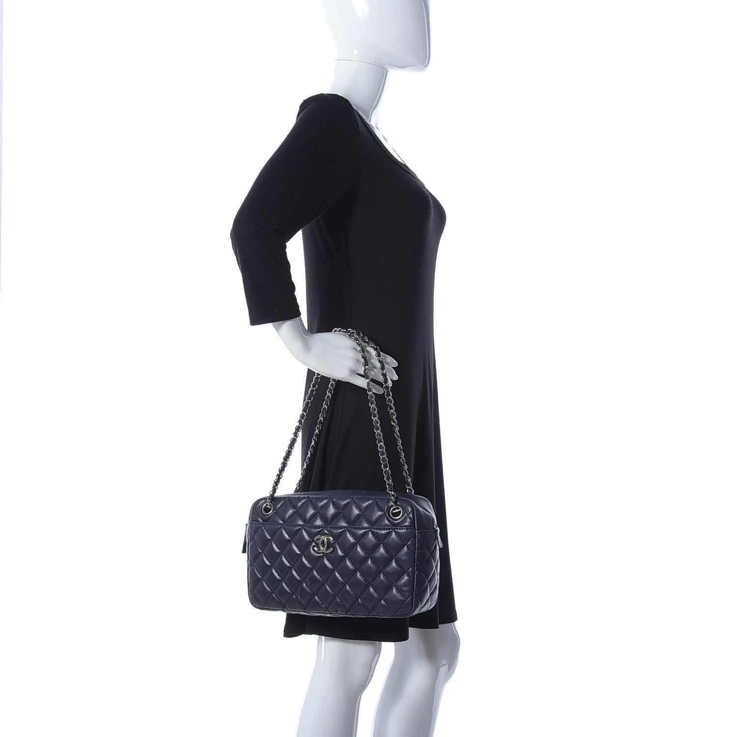 Chanel Lambskin Quilted Medium Camera Case Dark Navy Blue 2 of 11