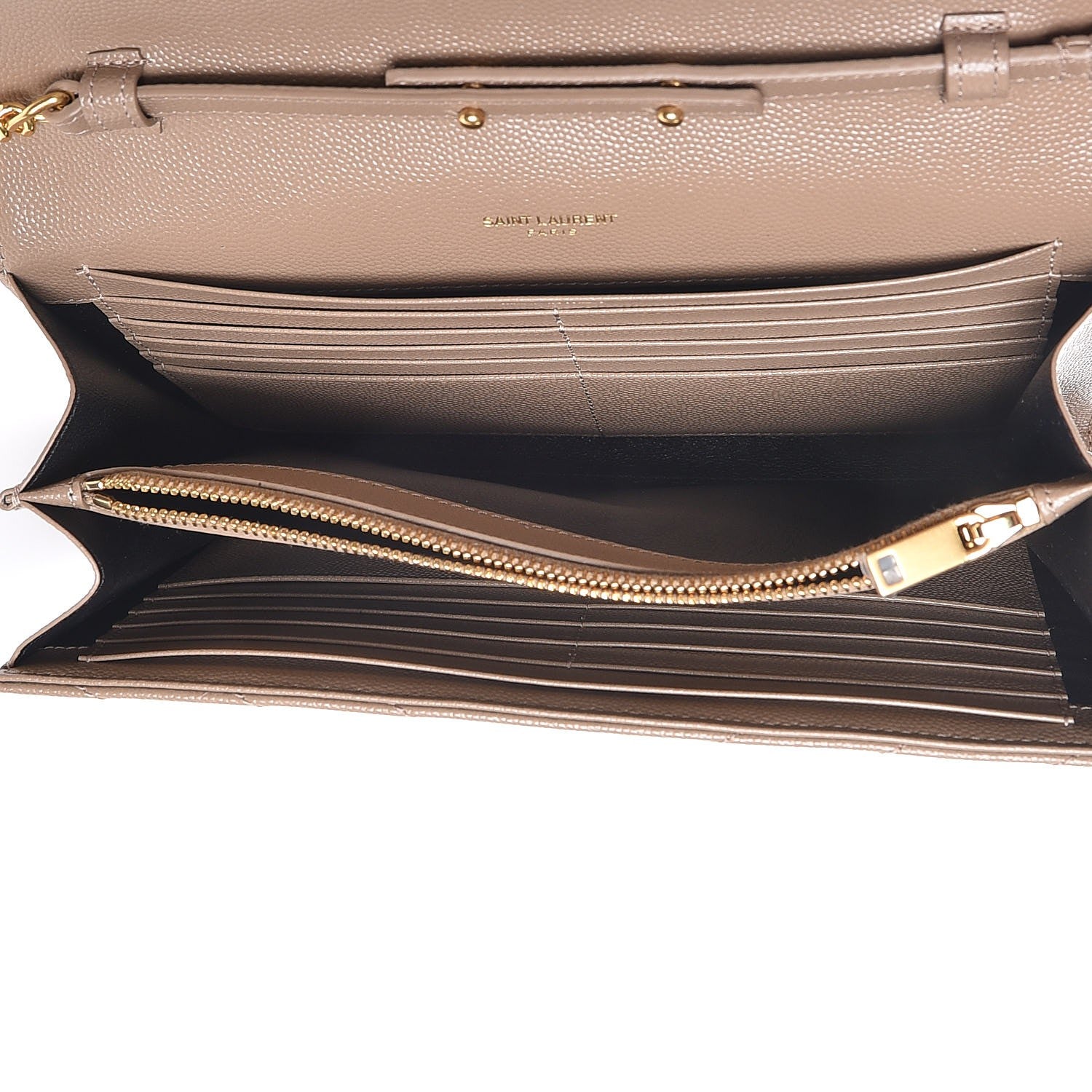 Saint Laurent Grain De Poudre Matelasse Chevron Monogram Chain Wallet Light Taupe 5 of 8