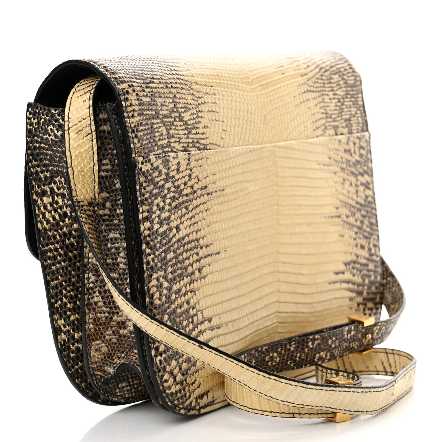 Lizard Medium Classic Box Flap Bag Natural